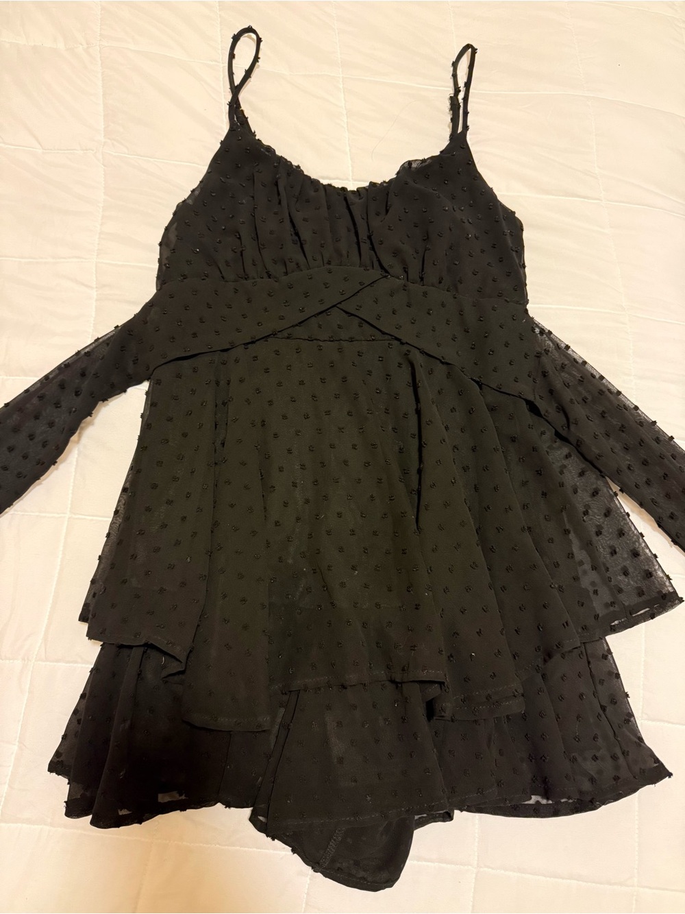 Altar'd State Black Swiss Dot Tiered Mini Dress